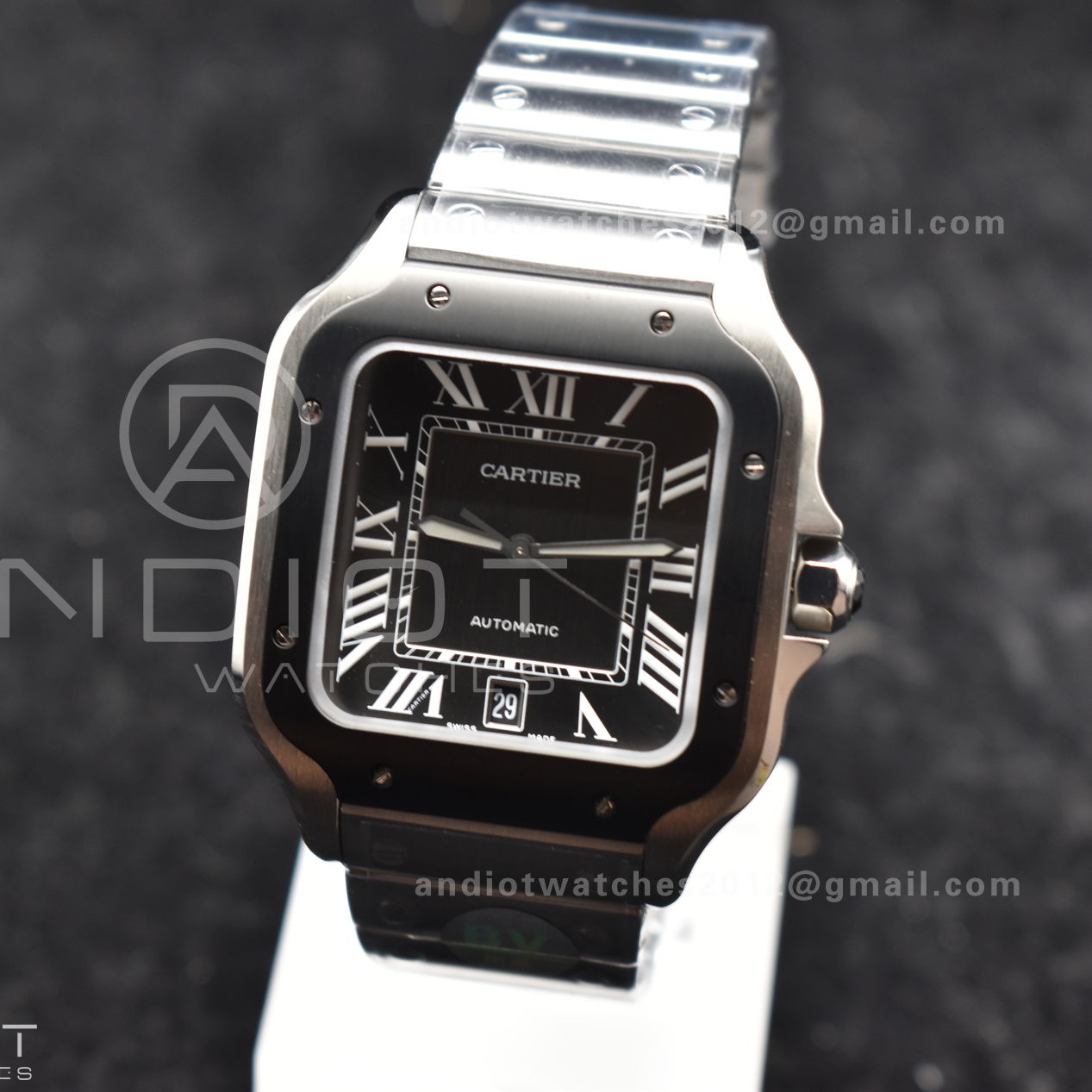 Santos de Cartier 40mm SS BVF 1:1 Best Edition Gray Dial Black Bezel on SS Bracelet MIYOTA 9015